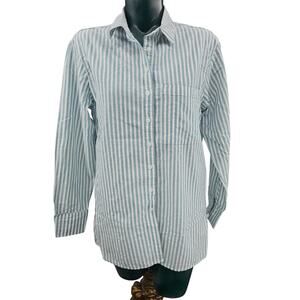 Lola River Blue White Striped Button Shirt Cotton Blouse Top S Coastal Preppy